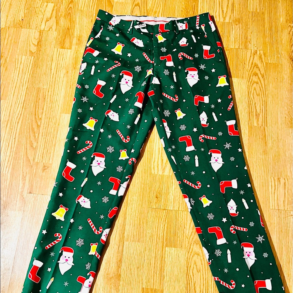 NEW OPPOSuit Men’s Santa and candy cane Ugly Holiday Pants. Sz 42z Green.